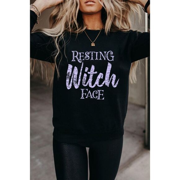 Azura Exchange  Black RESTING Witch FACE Graphic Pullover Sweatshirt - Picture 3 of 6